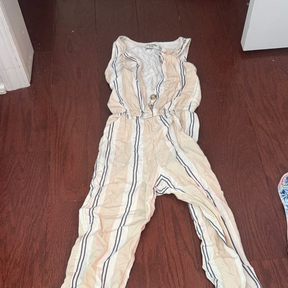 Abercrombie Kids Cream and Black Striped Jumpsuit